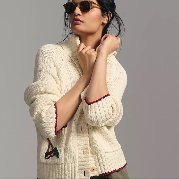 Anthropologie Maeve Cherry Cardigan Sweater Size Large - Picture 4 of 16